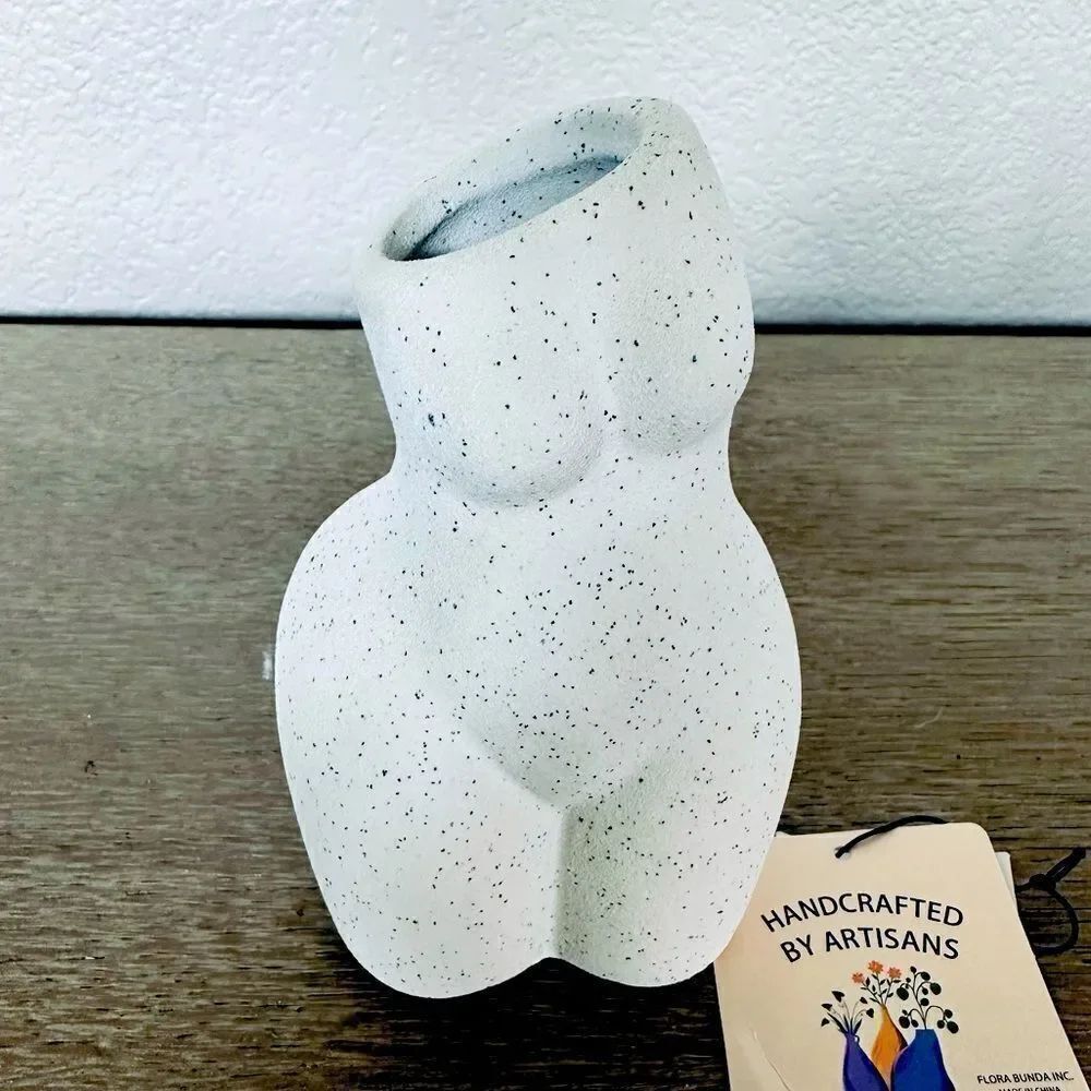 Ceramic Speckled Textured Woman Torso Figure Vase